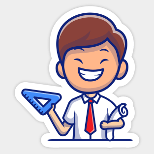 Male Architect With Triangle Ruler And Paper Roll Sticker